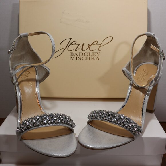 Jewel Badgley Mischka Penny Crystal Embellished Block Heel - Picture 1 of 3